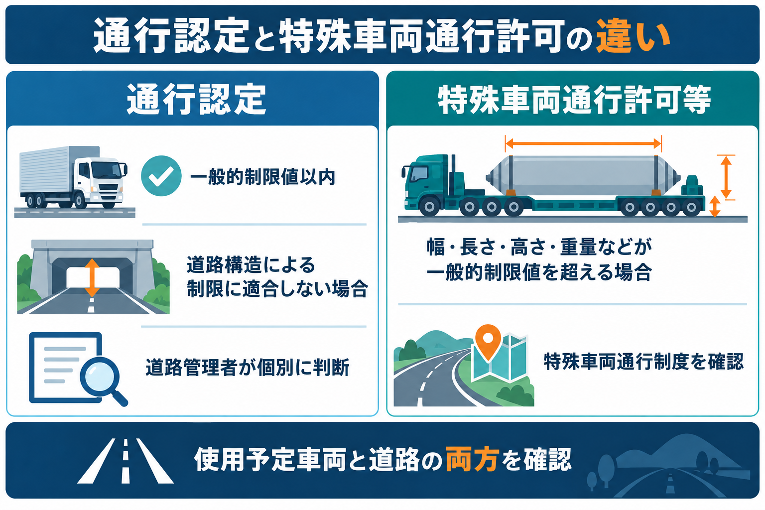 通行認定と特殊車両通行許可等の違い